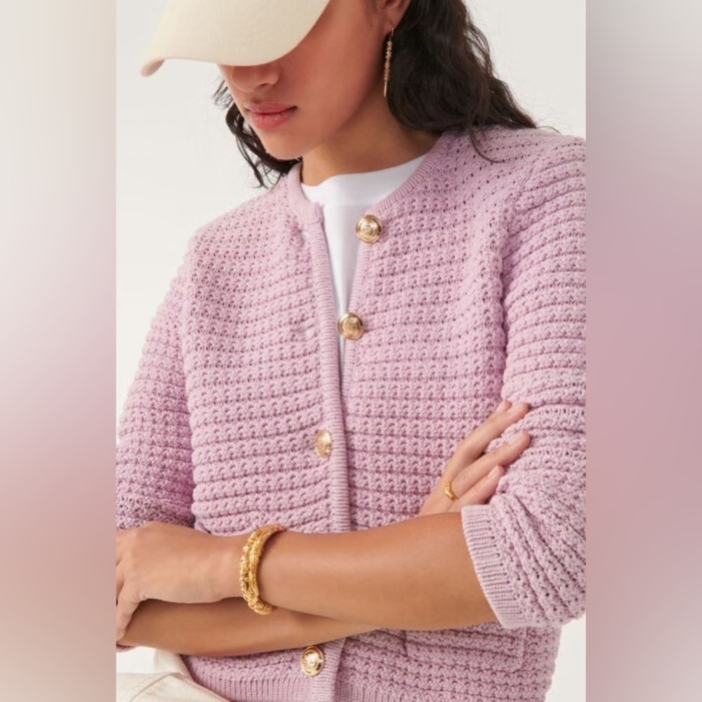 NEW Ba&sh Bash Gaspard Tweed Cardigan Jacket In Purple Lilac | size 2 / M - Picture 3 of 13